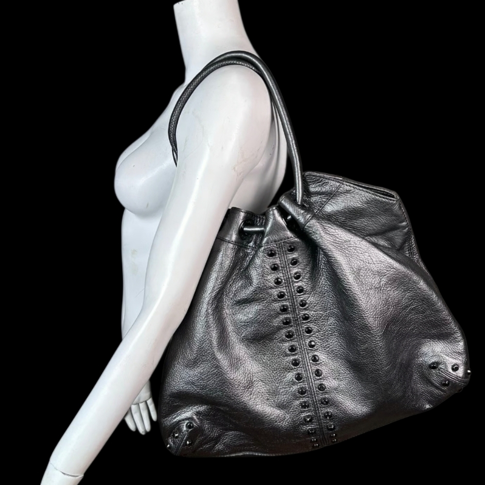 Michael Kors Astor Ring Metallic Pewter Studded Leather Hobo Bag - Picture 2 of 3